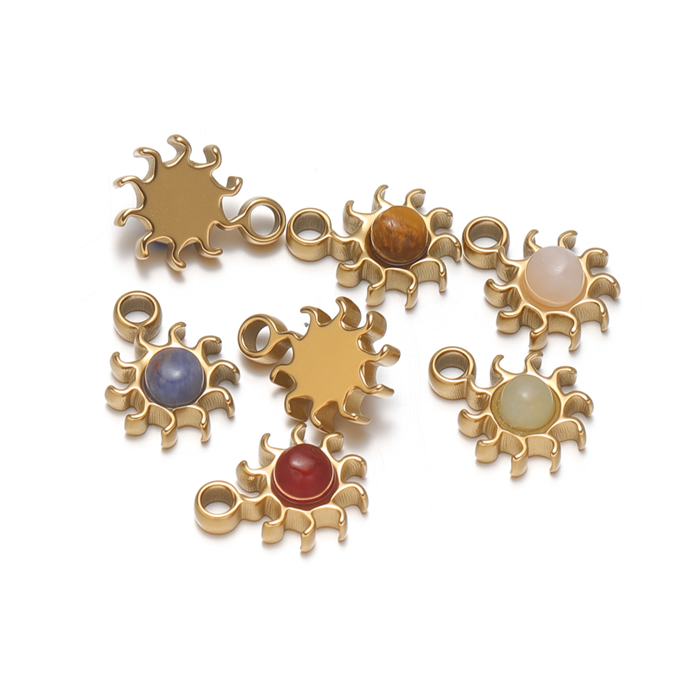 Jewelry Making With Stones - 5 Stück Edelstahl-Anhänger, 8mm Sonnenblumen-Naturstein, DIY