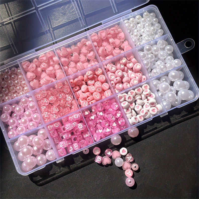 Jewelry Making Organizer Box - 10-teiliges rosa Alphabet-Set, Acrylperlen, handgemachtes Schmuckbastelset,