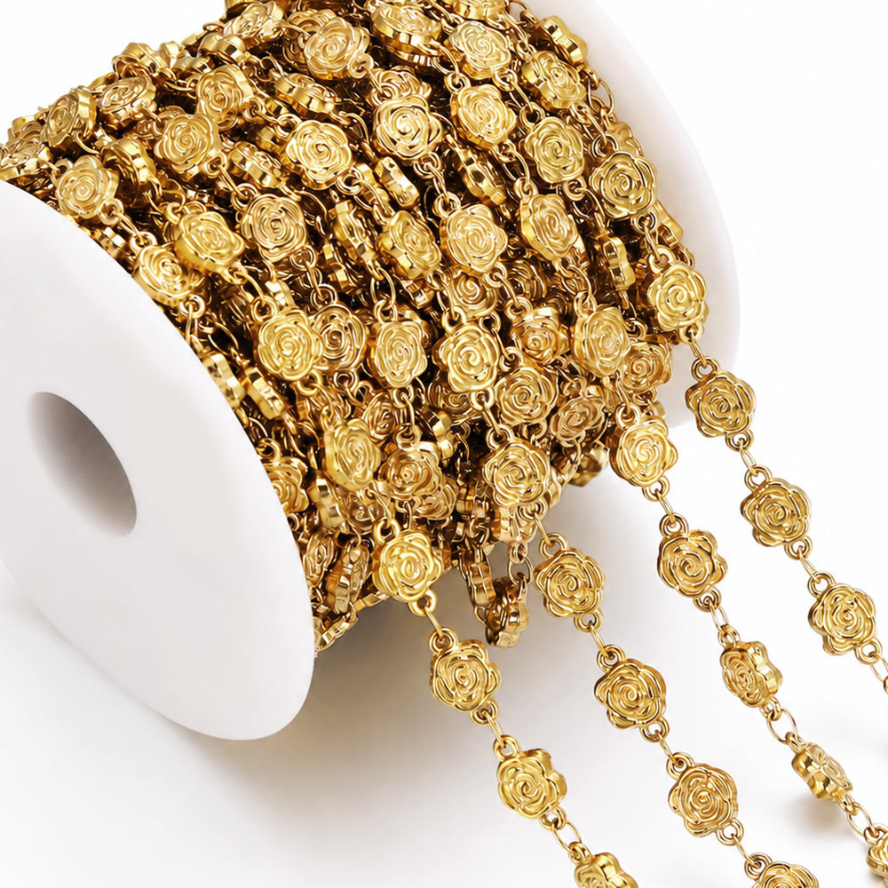 Chain Roll Cable - 1M Edelstahl Strukturierte Rosenblüten-Kette, Rollenkette, Großpackung