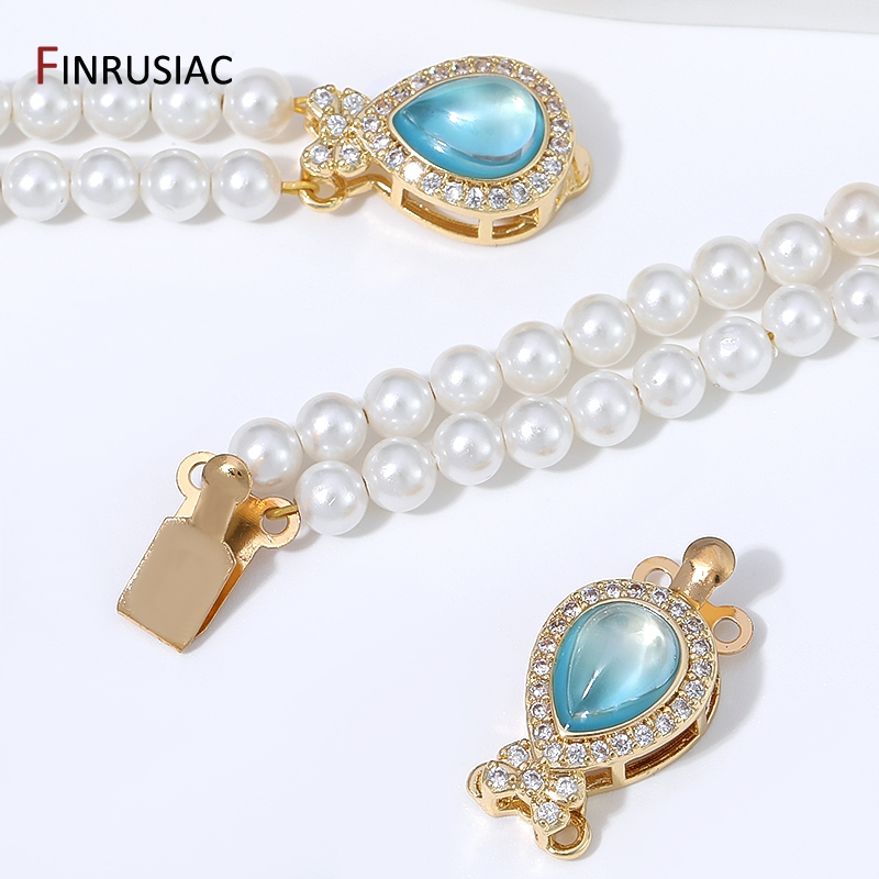 Jewelry Making Organizer Box - 18K vergoldeter Messing-Kastenverschluss mit Birnen-Opal, 2-Strang-Zirkon-Einsatz,