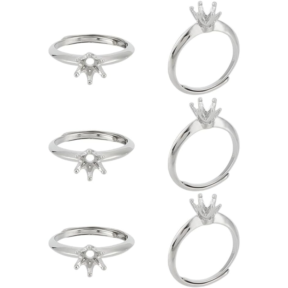 Ring Blank Adjustable - 6-teiliges Messing-Ringbasen, verstellbare Zinkenringfassungen, Platinring, leere