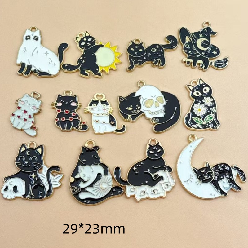 Jewelry Making Brass - 10 Stück Original-Legierungs-Emaille-Anhänger mit schwarzer Katze,
