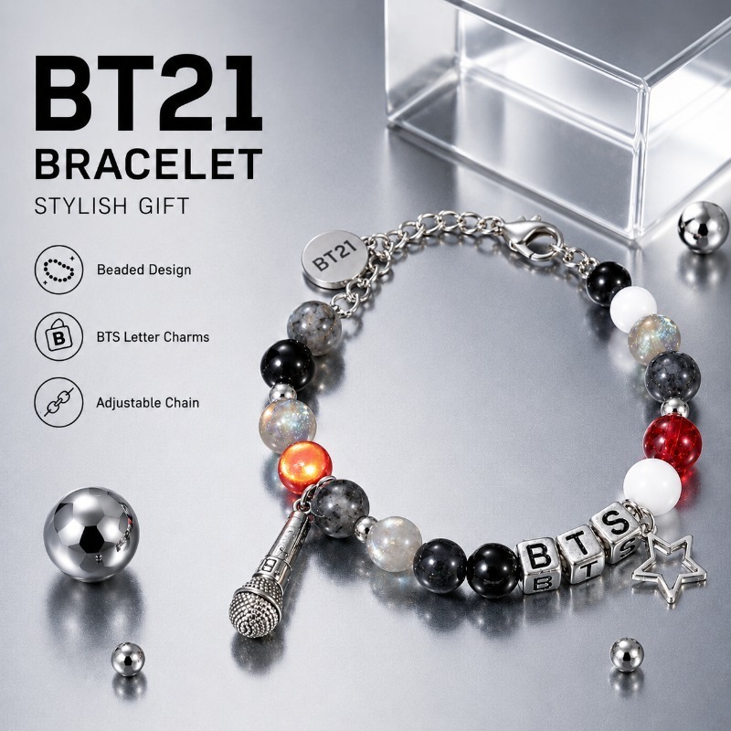 Jewelry Making Metals - BT21 Schwarz-Rotes Perlenarmband, Fan-Support-Merch, Modisches Perlen-Armband