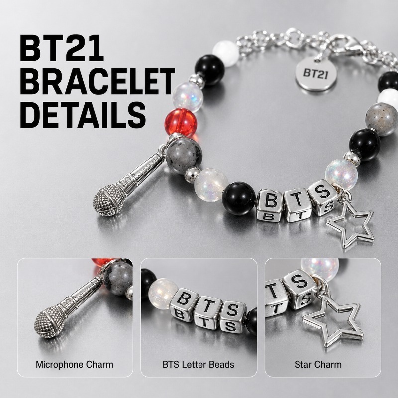 BT21 Schwarz-Rotes Perlenarmba – Jewelry Making Metals Bewertung und Preis
