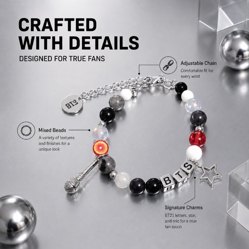 BT21 Schwarz-Rotes Perlenarmba – Jewelry Making Metals Bewertung und Preis